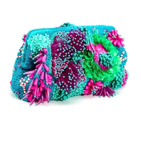 Zara coral Vibrant Beaded Clutch - Picture 2 of 11